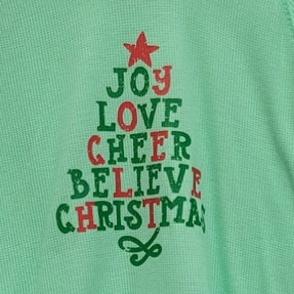 Hand Printed Upcycled Womens 2X Joy Love Cheer Believe Christmas Waffled Shirt - Picture 2 of 4
